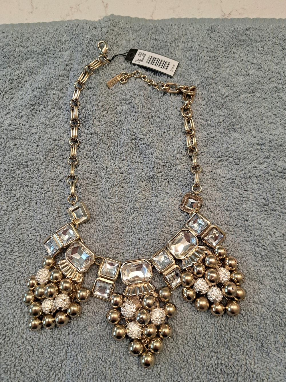 Cache Gold-Tone Necklace with Clear Crystal Clusters